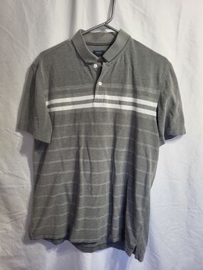 Arrow Gray Polo with White Chest Stripes, Size Medium